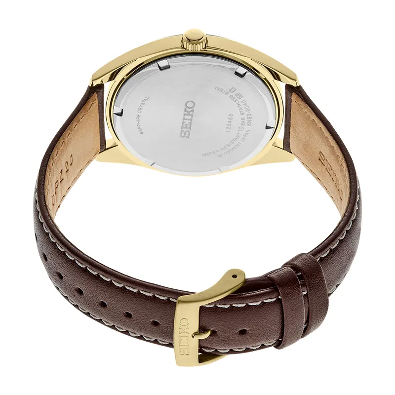 Seiko SUR450 Essentials Men’s Quartz Watch Gold Case Leather
